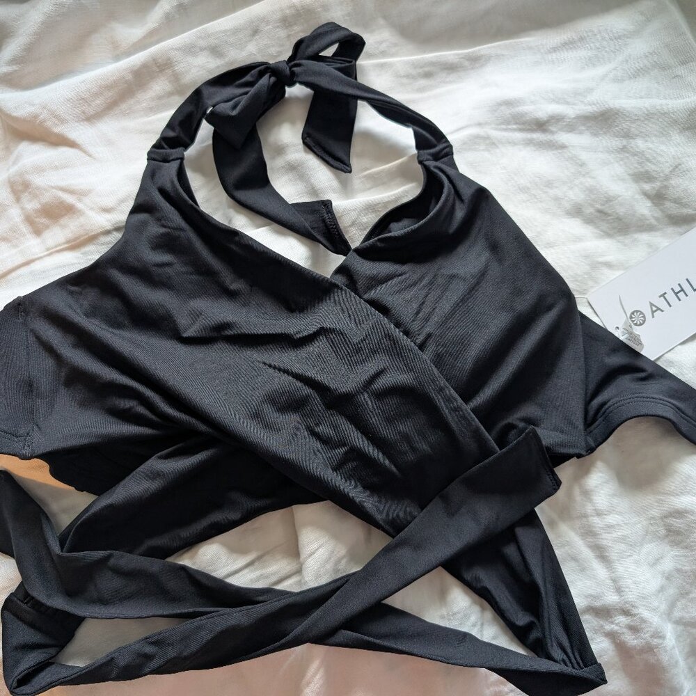 Athleta Black Wrap Halter Bikini Top with Cross-Front Ties